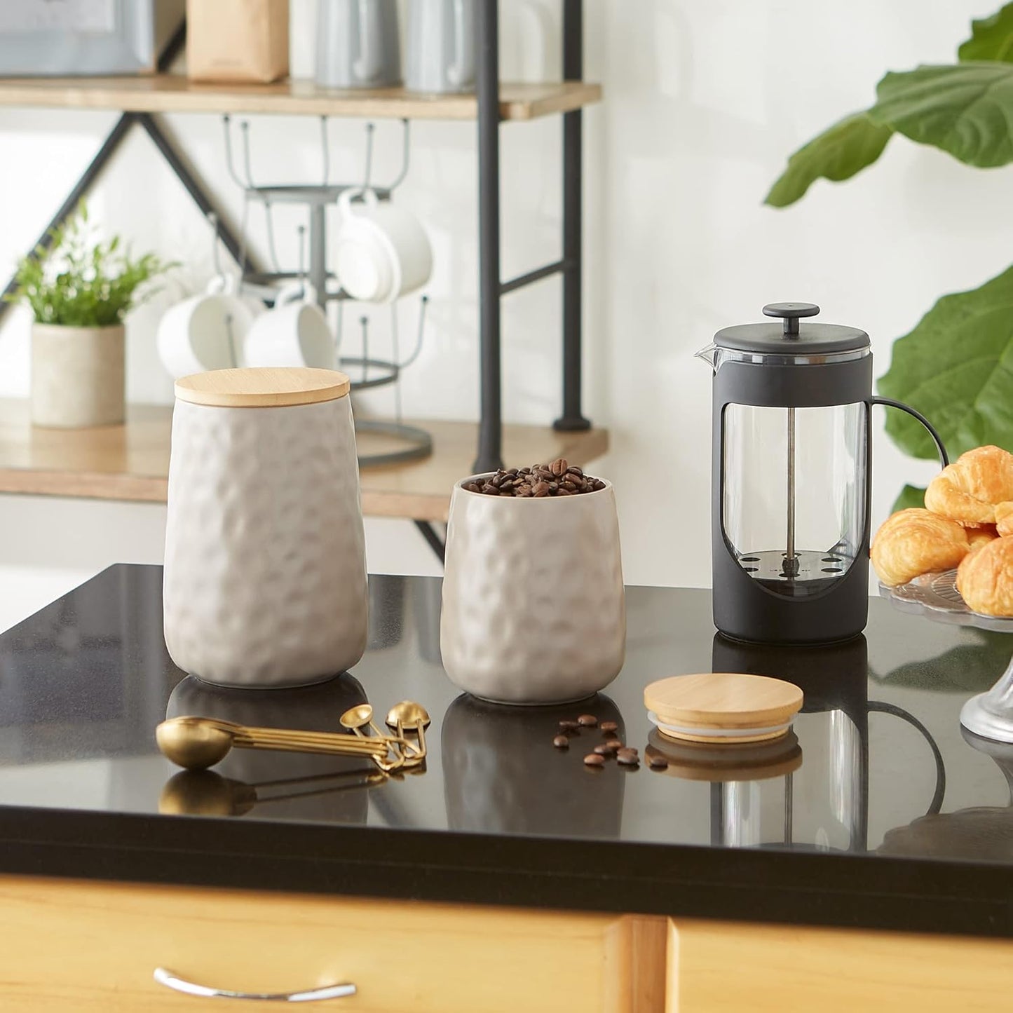 DII Kitchen Accessories Collection, Textured Matte Ceramic Canister Set, Stone, Dimple, 2 Piece