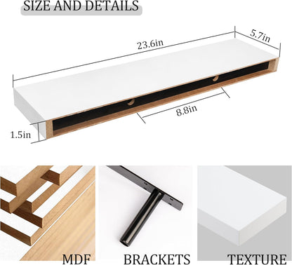 BAMEOS Floating Shelf,Wall Shelf,Decor Wall Mounted Shelves,Hanging Shelf Set L24xW6 for Bathroom Kitchen Living,Kitchen,Room Bedroom Storage,White