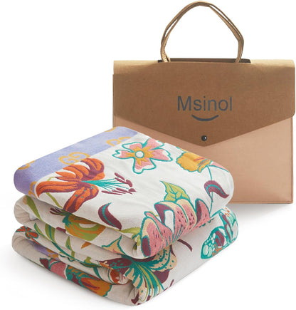 Floral Throw Blanket Pure Cotton Ultra Soft Lightweight Blanket Reversible Farmhouse Blankets Reversible Rustic Throw for Sofa Couch (60"x80",05-Butterfly and Flower)