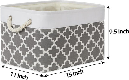 Bidtakay Basket Storage Bins Baskets for Organizing Set of 3 Collapsible Cloth Storage Linen Closet Organizer 15 X 11 X 9.5 Inches Large Foldable Baskets for Shelves (White&Quatrefoil Grey)