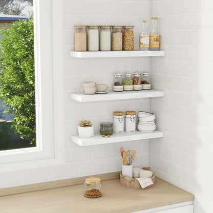 Fun Memories White Floating Shelves Wall Shelf 24 Inch Long, Rustic Bathroom Shelves, Wall Mounted Wood Floating Shelf for Kitchen, Living Room, Bedroom, 24 x 6.7 x 1.4 inch Set of 3