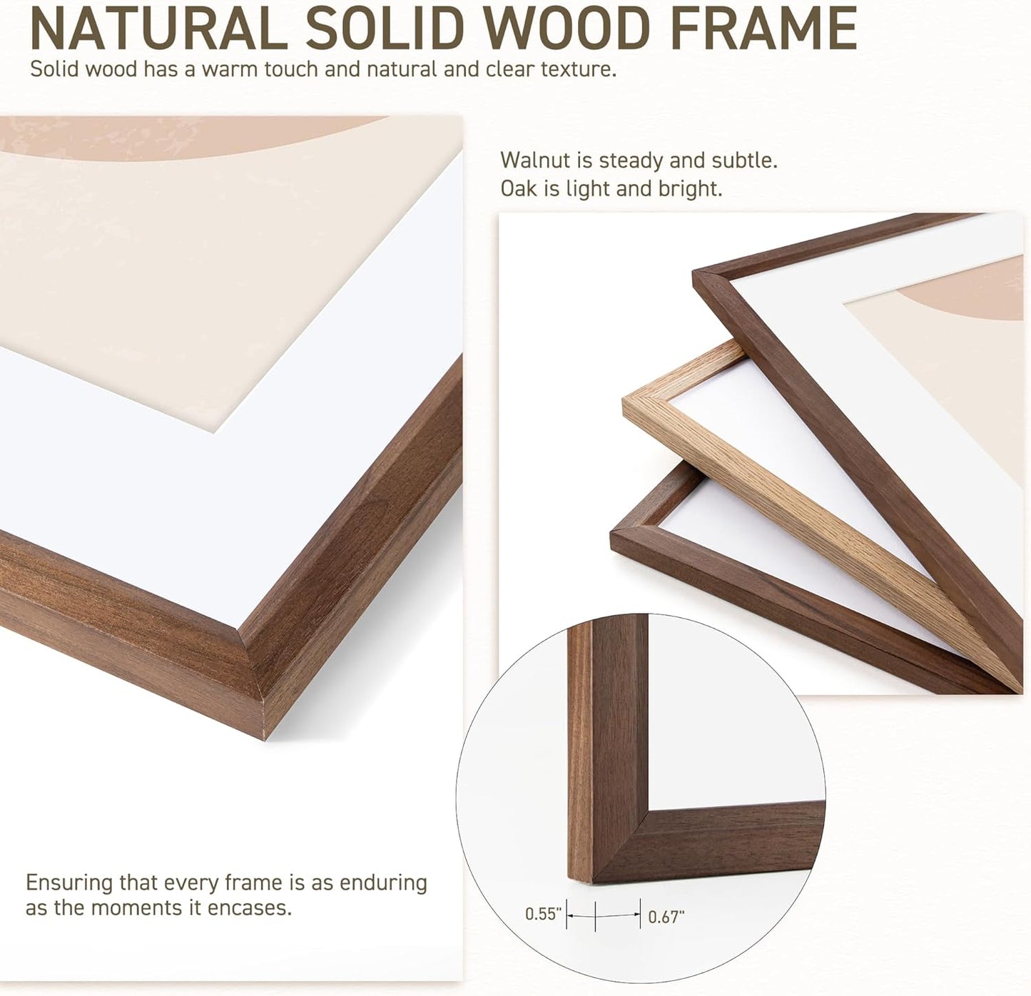 16x16 Picture Frame Natural Solid Walnut Photo Frames with 12x12 Removable Mat Wall Hanging Large Handcrafted Frame with HD Plexiglass Wall and Tabletop Display Large Poster Frame