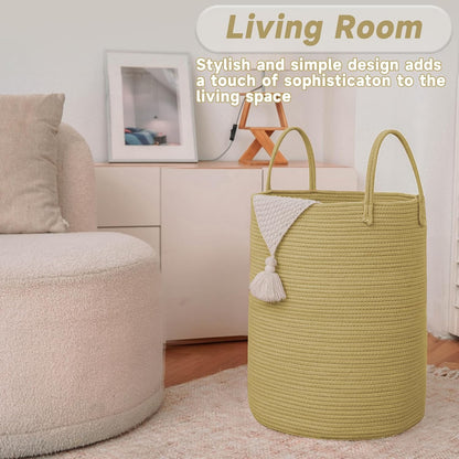 Large Woven Laundry Basket Hamper,80L Cotton Rope Storage Bin for Blankets,Toys and Clothes,Decorative Tall Nursery Hamper for Living Room,Baby Nursery,Bathroom and Bedroom,Jute