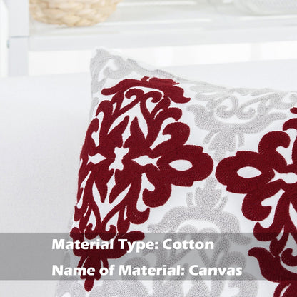 HWY 50 Burgundy Red Decorative Throw Pillow Covers 18x18 Inch (1 Piece), Embroidered Cotton Farmhouse Cushion Cover Pillow Case for Sofa Couch Living Room Bed Bedroon, Floral Geometric