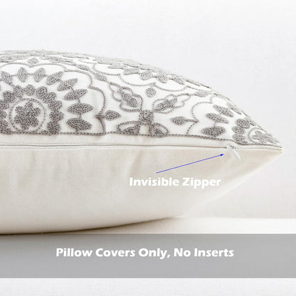 HWY 50 Gray Grey Decorative Throw Pillow Covers 18x18 Inch (1 Piece), Embroidered Cotton Farmhouse Cushion Cover Pillow Case for Sofa Couch Living Room Bed, Little Sunflower