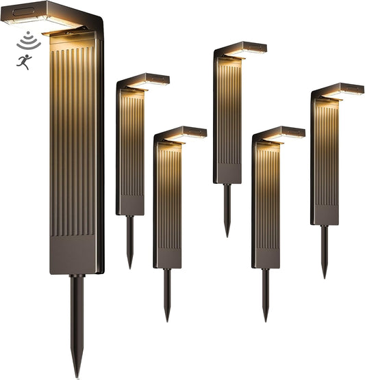 Solar Pathway Lights Outdoor 6Pack, 400LM Motion Sensor Walkway Lights with Warm/Cool White, 12H Lasting, IP65 Waterproof Solar Powered Landscape Lighting for Garden, Yard