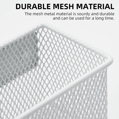 dedoot 2 Pack Pen Holder, 3.45x2.3x2.6inch Magnetic Basket Locker Organizer Metal Mesh Pencil Memo Holder for Whiteboard, Fridge, Desk, Offices,White