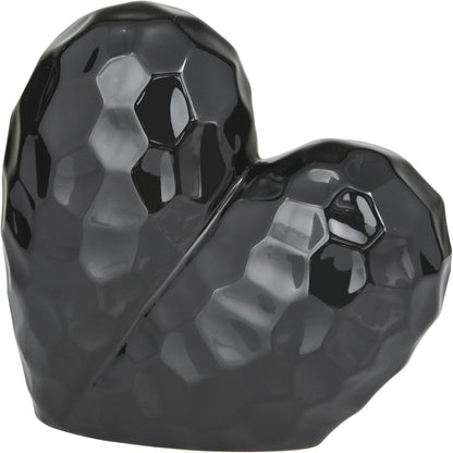 Deco 79 Porcelain Ceramic Heart Decorative Sculpture Dimensional Angled Origami Inspired Home Decor Statue, Accent Figurine 8" x 3" x 8", Black