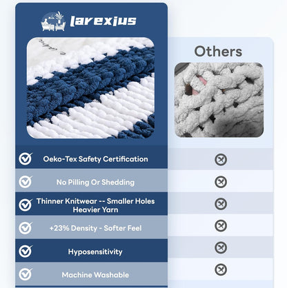 Chunky Knit Blanket - Luxury Soft Cozy 60 * 80 Throw Blanket,100% Woven Blanket Rope Knot Throw Blanket for Couch, Sofa, Home Decor, Gift - Machine Washable（White/Deep Blue）