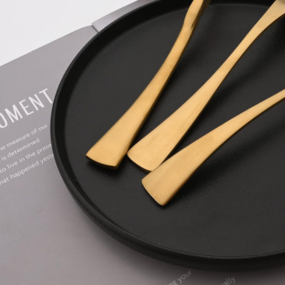 Golden Silverware Set, 6 Pieces 304 Stainless Steel Eating Utensil Set with Gift Box, Include Knife, Forks and Spoons, Matte Polished Flatware Set for 1, Dishwasher Safe, Gold