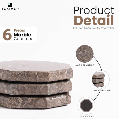 Radicaln Marble Coasters Star 3.5" Inches Oceanic Handmade Elegant Coaster Set of 6 for Drinks, Ideal for Round Table and Farmhouse Décor, Drink Coasters