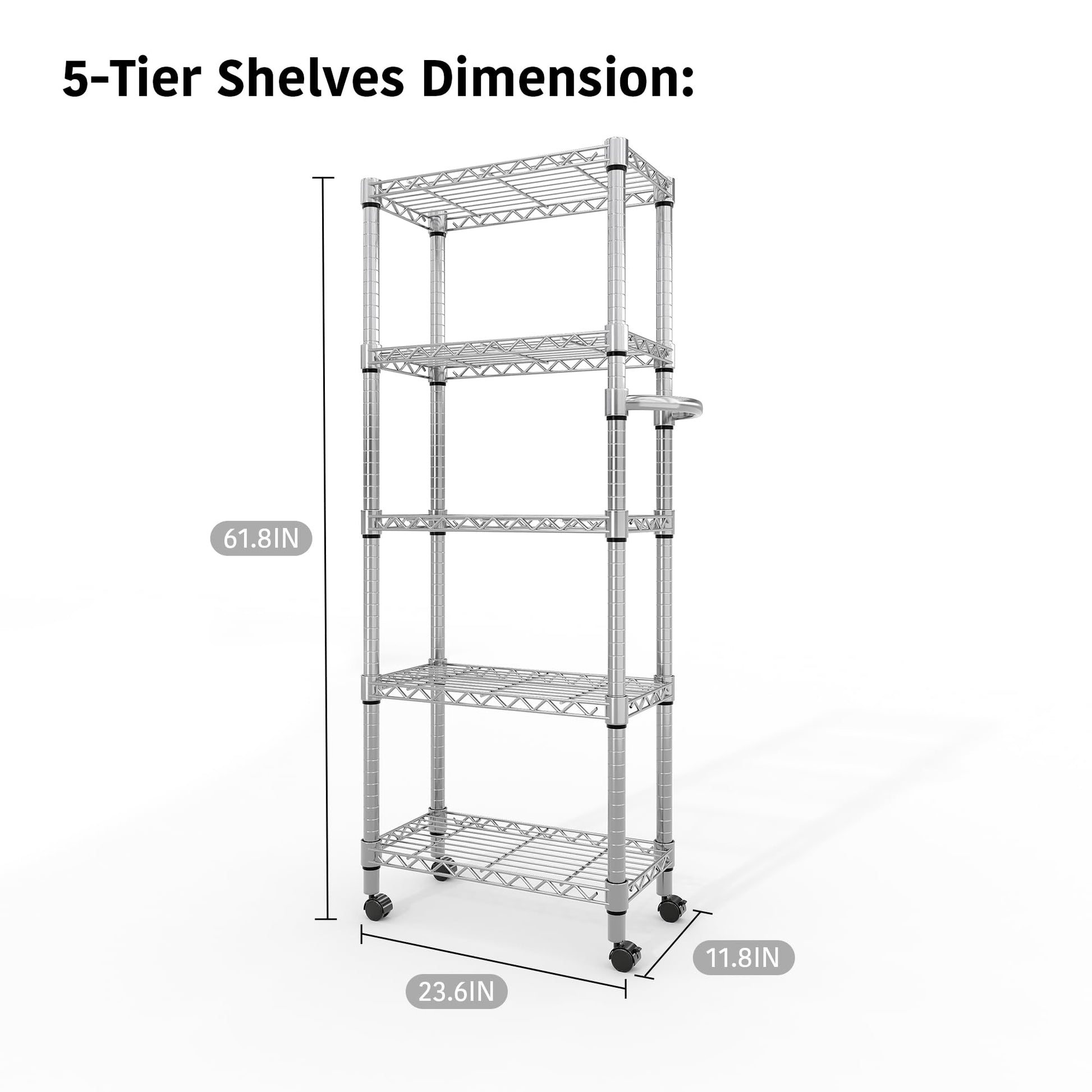 PeacefulHues 5-Tier Storage Shelves with Wheels and Adjustable Shelf, 1100 LBS Loading Capacity