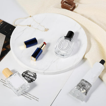 Natural Round Marble Tray - Luxury Decorative Serving Tray for Coffee Table, Bathroom Vanity, Dresser & Kitchen Countertop - Stone Organizer for Jewelry, Perfume, Candle, Home Decor(Volakas)