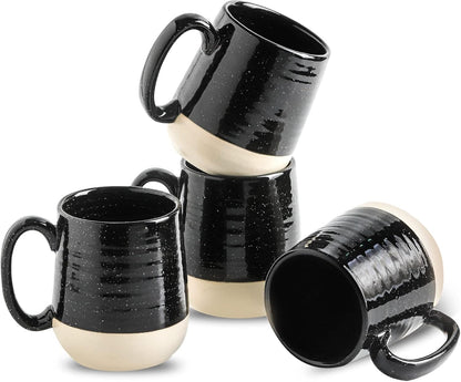 Hasense Coffee Mugs Set of 4, 15 Ounce Ceramic Coffee Cups with Handles, Porcelain Large Latte Mug for Coffee Cappuccino Tea, Black Mugs for Men, Women Christmas Holiday Gift