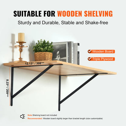 VEVOR Shelf Bracket, 12 x 8 in 10 Pcs, Heavy Duty Floating Shelf Brackets, 3mm Thick Matte Black