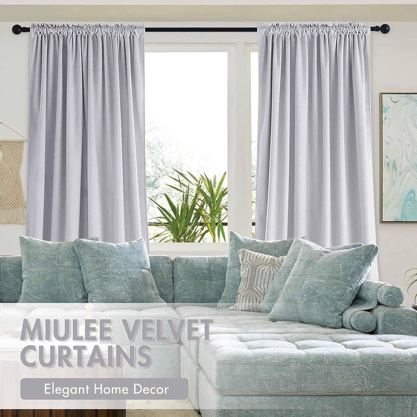 MIULEE Greyish White Velvet Curtains Thermal Insulated Blackout Curtain Drapes for Bedroom Living Room Darkening 72 Inches Long Curtains Panels Rod Pocket Set of 2