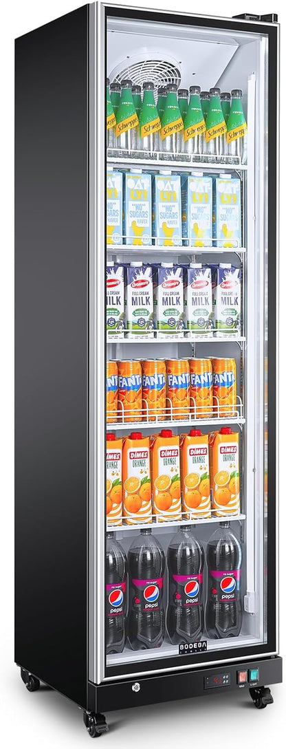 BODEGACOOLER Commercial Beverage Refrigerator Glass Door,18.1 Cu.Ft Commercial Display Merchandiser Fridge,Upright Display Bar Cooler with Soft LED Light,Adjustable Shelves,Aluminum Door,Black
