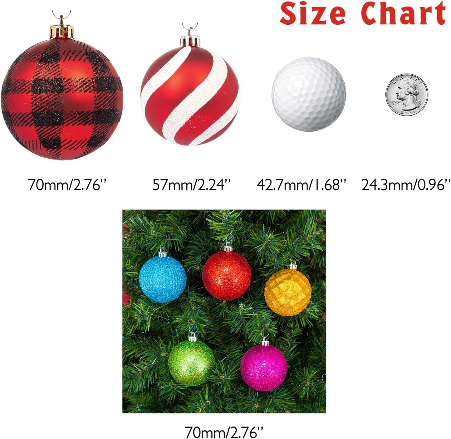 Every Day is Christmas Ornaments, Shatterproof Christmas Tree Ornament Set, Christmas Balls Decoration 35 Count (2.75"/70mm, Textured Rainbow)