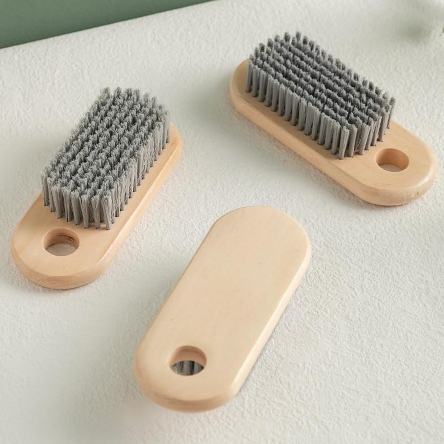 2PCS Wood Laundry Brush, Long Handle Clothing Stain Remover Scrubber, Soft Bristle for Scrubbing Out Tough on Delicate, Easy to Grip Hand Washing Clothes