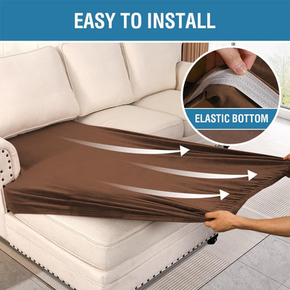 H.VERSAILTEX Velvet Stretch Individual Chaise Cover Sectional Couch Covers for L Shaped Sofa Both Left/Right Furniture Protector Seat Cushion Sofa Cover (1 Piece Chaise Cover, Caramel)