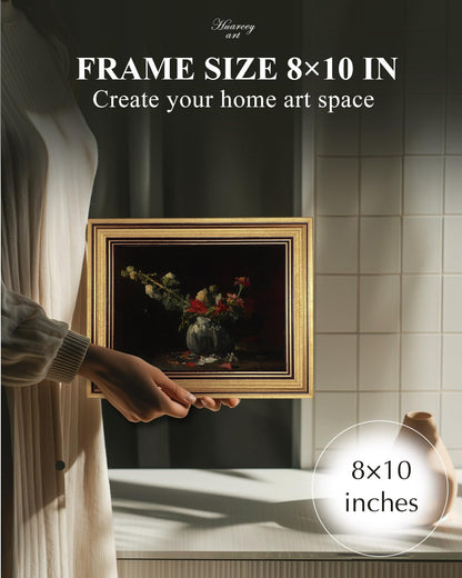 HUARCEY Gold Framed Vintage Wall Art for Living Room, Flowers Painting Prints Shelf Decor for Kitchen, Aesthetic Bedroom Wall Art, Autumn Gifts for Friends or Family - Fading 10L x 8W
