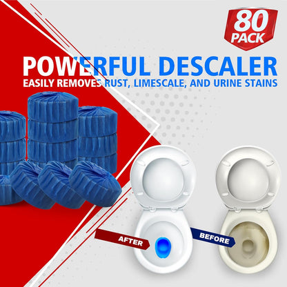 USKICH Toilet Bowl Cleaner Tablets 80 PACK, Bathroom Automatic Toilet Tank Blue Cleaners with Bleach, Slow-Releasing Household Toilet Cleaners for Deodorizing, Descaling, against Tough Stains