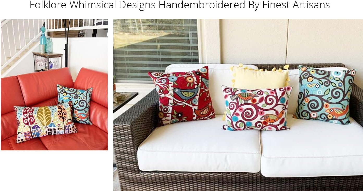 Tree of Life Birds Pillow Cover Teal Blue Floral Pillowcase Botanical Floral Outdoor Suzani Cushions Traditional Flower Cushion Hand Embroidered Cushions Wool Size - 18x18