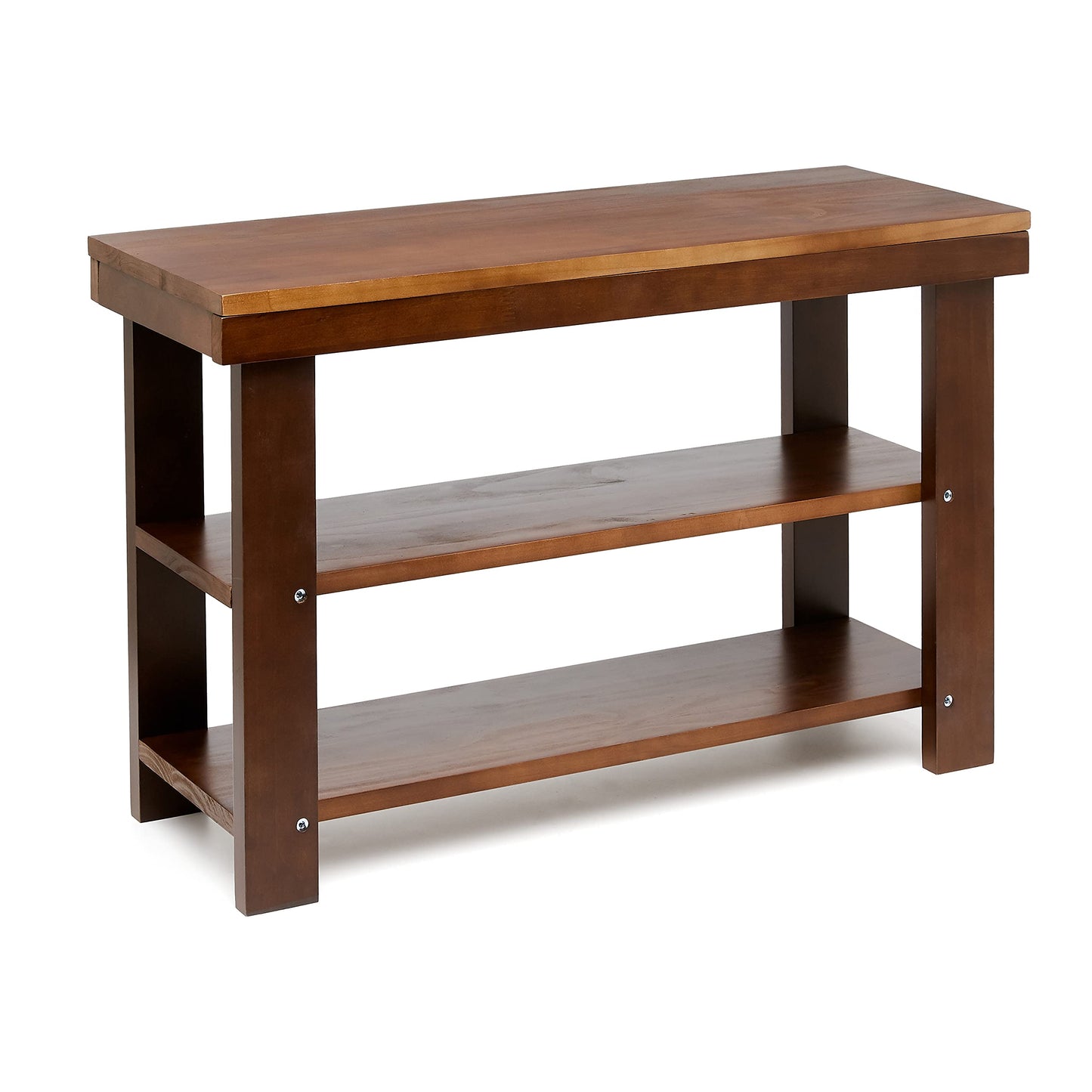 Amazon Basics Sturdy Solid Pine Wood Entryway Bench with Shoe Storage Organizer Rack, Espresso