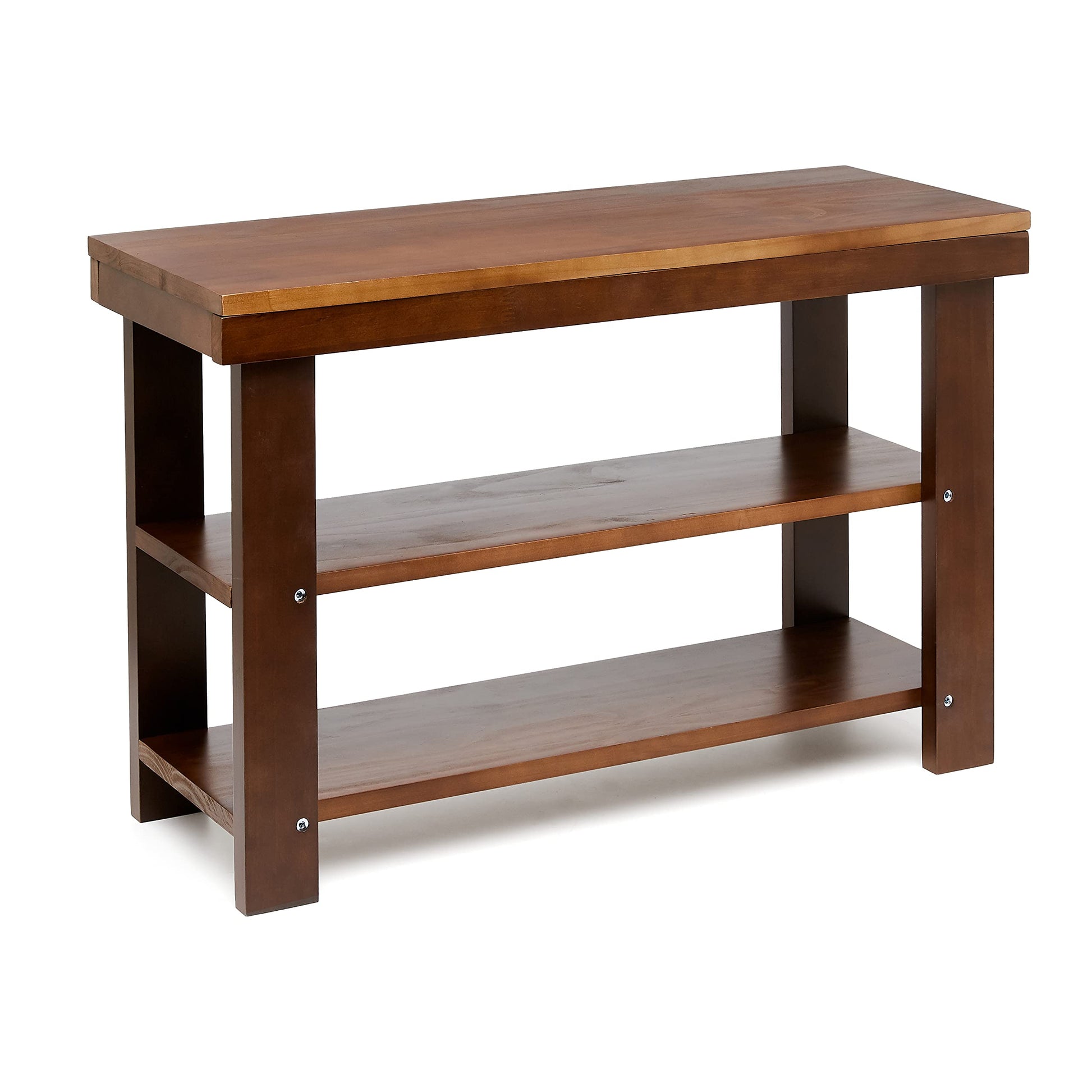 Amazon Basics Sturdy Solid Pine Wood Entryway Bench with Shoe Storage Organizer Rack, Espresso