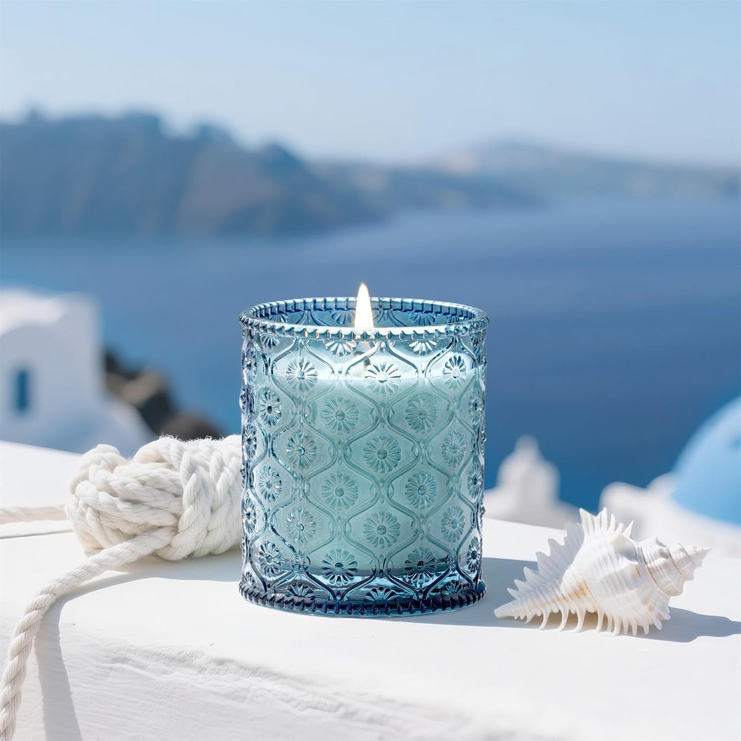 LA JOLIE MUSE Santorini Salt Air Candle - Bergamot, Sea Daffodil, Sandalwood | 6 oz Natural Soy Wax | 40 Hours Clean Burn | Ocean Scented Candle | Gift-Ready for Hosts & Gatherings