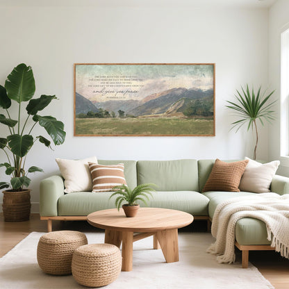 Aurlan Numbers 6:24-26 May The Lord Bless You Wall Art(40"x20"), Large Jesus Christian Bible Verse Scripture Canvas Artwork, Abstcat Watercolor Mountain Landscape Nature Decor for Home Dining Room Christ Gift