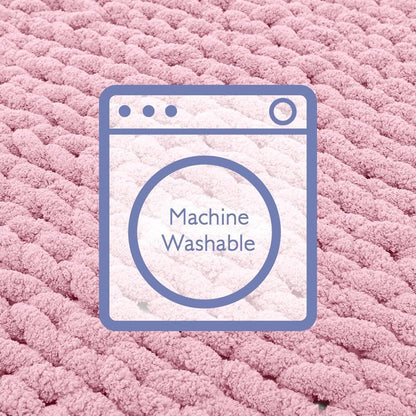 Bigacogo Chunky Knit Throw Blanket for Couch, 51x63 inches, 100% Hand Knitted with Thick Jumbo Chenille Yarn, Cozy Soft Large Rope Knot Cable Crochet Blankets for Sofa Bed Living Room, Blush Pink