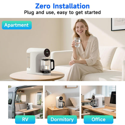 Ecoviva Countertop Reverse Osmosis Water Filter, 6 Stage RO Water Filtration System with Glass Carafe, TDS Displayr, 3:1 Pure to Drain, Portable No Installation Water Purifier White