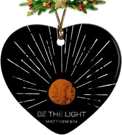 Christian Ornaments, Boho Sun Sunshine Be The Light Scripture Religious Ceramic Ornament Heart Keepsake Decorations, Christian Gifts for Women Teen Girls
