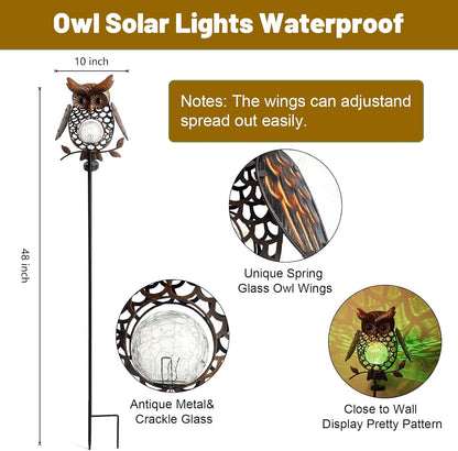 HONGLAND Solar Lights Outdoor Decor Waterproof, Solar Owl Garden Decorative Stake, Whimsical Gardening Gifts for Women Mom, Owl Outdoor Lights for Yard Patio Lawn Decor
