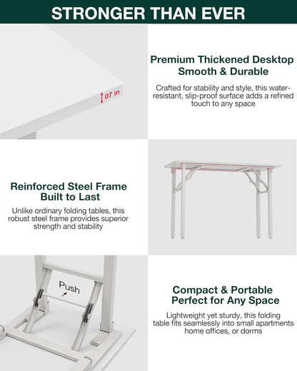 Frylr Small Folding Computer Desk – Portable 55.1 Inch Foldable Laptop Table, Collapsible and Compact for Easy Storage and Fast Setup, Lightweight for Small Spaces, Craft and Study Use, White