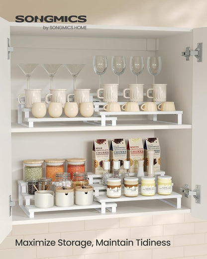 SONGMICS Display Risers, Set of 2 Engineered Wood Perfume Organizer Stand, 3-Tier Cupcake Stand Holder, Spice Rack, Shelf Risers for Figures, Dessert Shelves, Snow White and Cloud White UKCS116W01