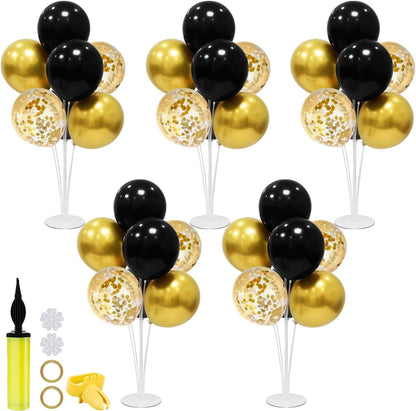 Black and Gold Balloon Stand Centerpiece Table Decorations Black and Gold Party Decorations for Birthday Wedding Retirement Anniversary Father's Day New Year Graduation 2025 (Black gold set5)