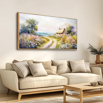 ZUITINGHUA Large Wood Framed Wall Decor For Living Room Canvas Wall Art For Office Modern Wall Decorations For Bedroom Country Road Landscape Painting Farmhouse Pictures Artwork Home Decor 24x48 In