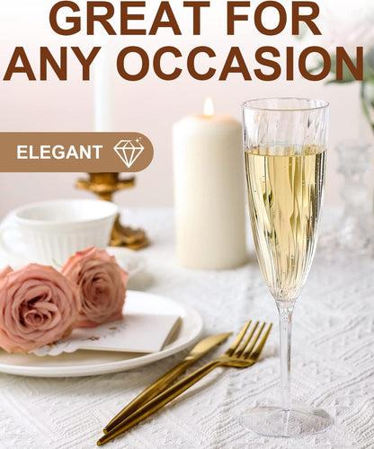 Clear Plastic Champagne Flutes, 96 PCS Disposable Reusable Cocktail Cups for Home Daily Life Party Birthday Wedding Toasting Drinking Champagne (6 oz)