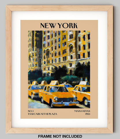 Retro Vintage New York Wall Art Print - 11x14 Unframed Poster - New York City Souvenirs, Cute Trendy Colorful Wall Decor (Taxi Cabs at the Plaza, 11x14")