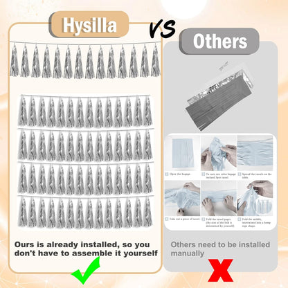 3P Silver Foil Fringe Metallic Tassel Streamers Banner Tassel Garland for Parade Floats, Bachelorette, Wedding, Birthday, Halloween, Christmas, Bridal/Baby Shower Party Decorations