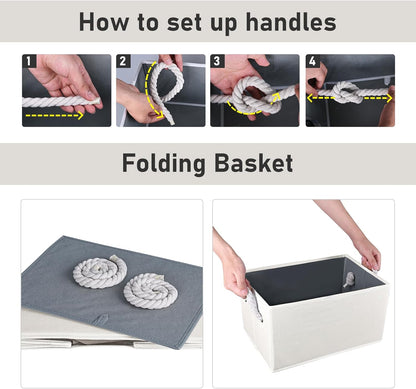 Closet Storage Bins, Linen Closet Organizers and Storage Basket for Shelves, Collapsible Shelf Baskets for Organizing Shelves, Bedroom Clothes Basket, Beige, 3 Pack