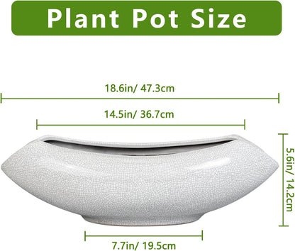 Ceramic Bonsai Tree Pot - 18 Inch Ceramic Pots for Plants, Large Succulent Planter with Drainage Hole for Indoor Outdoor, Unique Planters for Flower, Home Decor, Gardening Gifts, White-Black