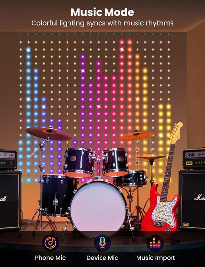 Smart LED Curtain Lights, RGB+IC Color Changing Holiday Wall Lights, 3.3x3.3ft 400 LEDs, Indoor Dynamic DIY String Lights, APP Remote Control, for Bedroom, Living Room, Window Decor, Party, Wedding