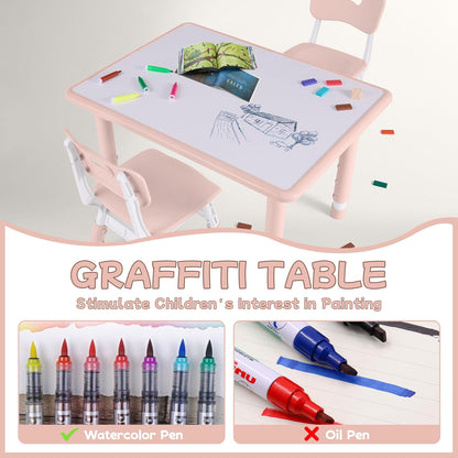 Toddler Table and Chair Set, Height Adjustable-Upgrade Kids Table and 2 Chairs for Ages 3-8, Multi-Activity Toddler Play Table with Graffiti Desktop for Home/Daycare/Classroom
