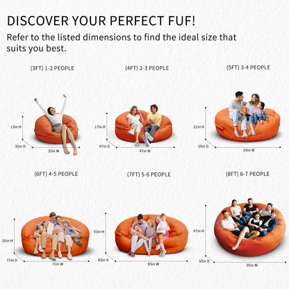 Bean Bag Chair for Adults 4FT,Soft Removable Cover for Teens/Girls Bedroom,Fluffy Giant Round Floor Beanbag Lounger Chairs (No Filler,Orange)