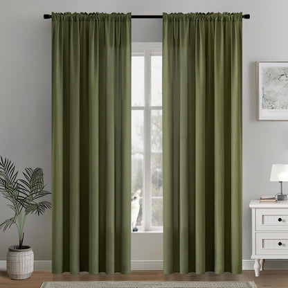 MIULEE Olive Green Privacy Sheer Curtains That Let Light in 90 Inches Long Non-See-Through Semi Sheer Curtain Light Filtering Window Curtains Drapes for Living Room Bedroom 2 Panels Set 42 X 90
