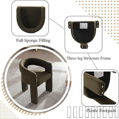 Green Sherpa Dining Chairs Set of 2, Modern Barrel Dining Room Chairs Upholstered Faux Fur Accent Chair with Arms and Round Back for Living Room Kitchen Armchair No Assembly Needed