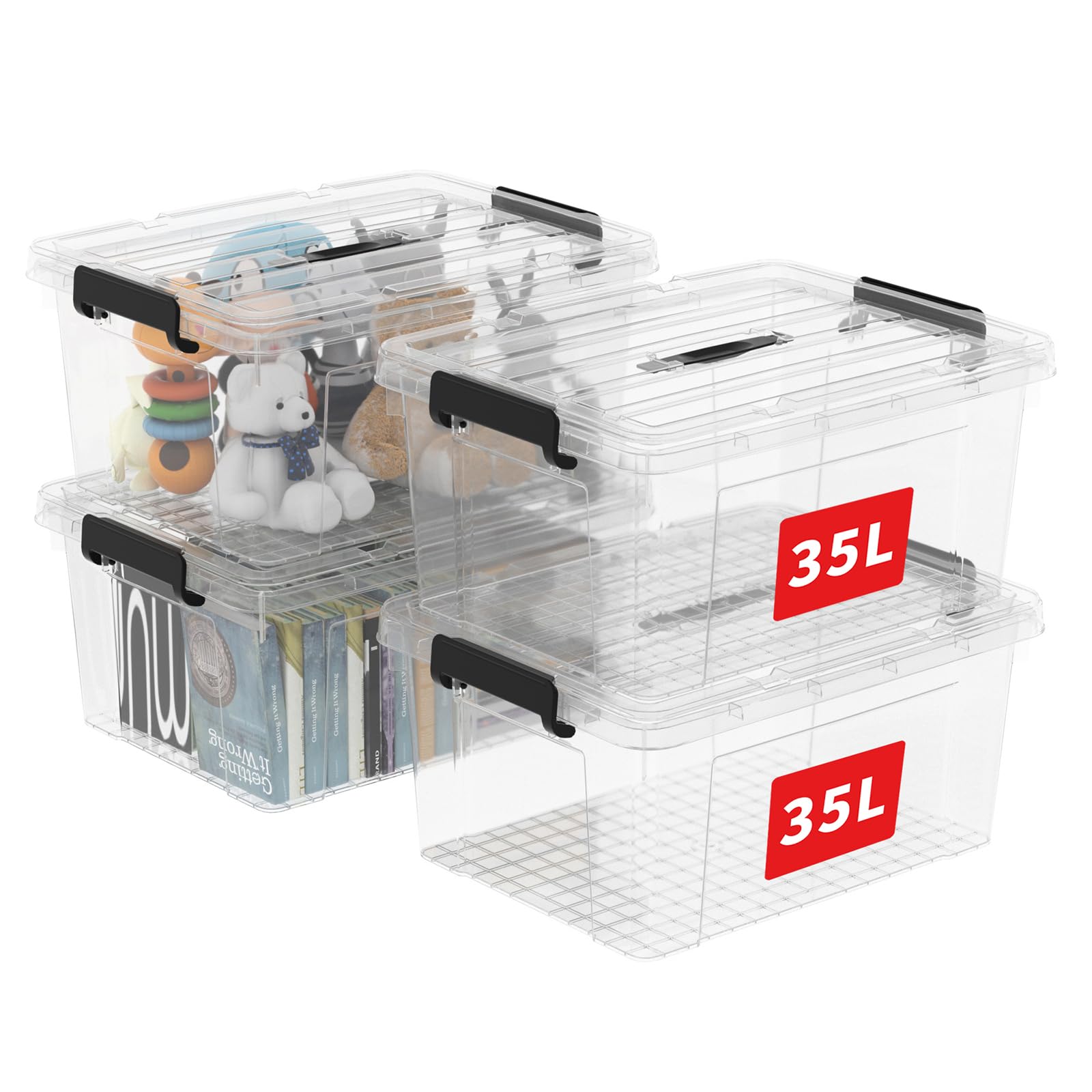 Cetomo Lidded Storage Bin with Handle, Storage Bins with Lid, Organizing Container with Secure